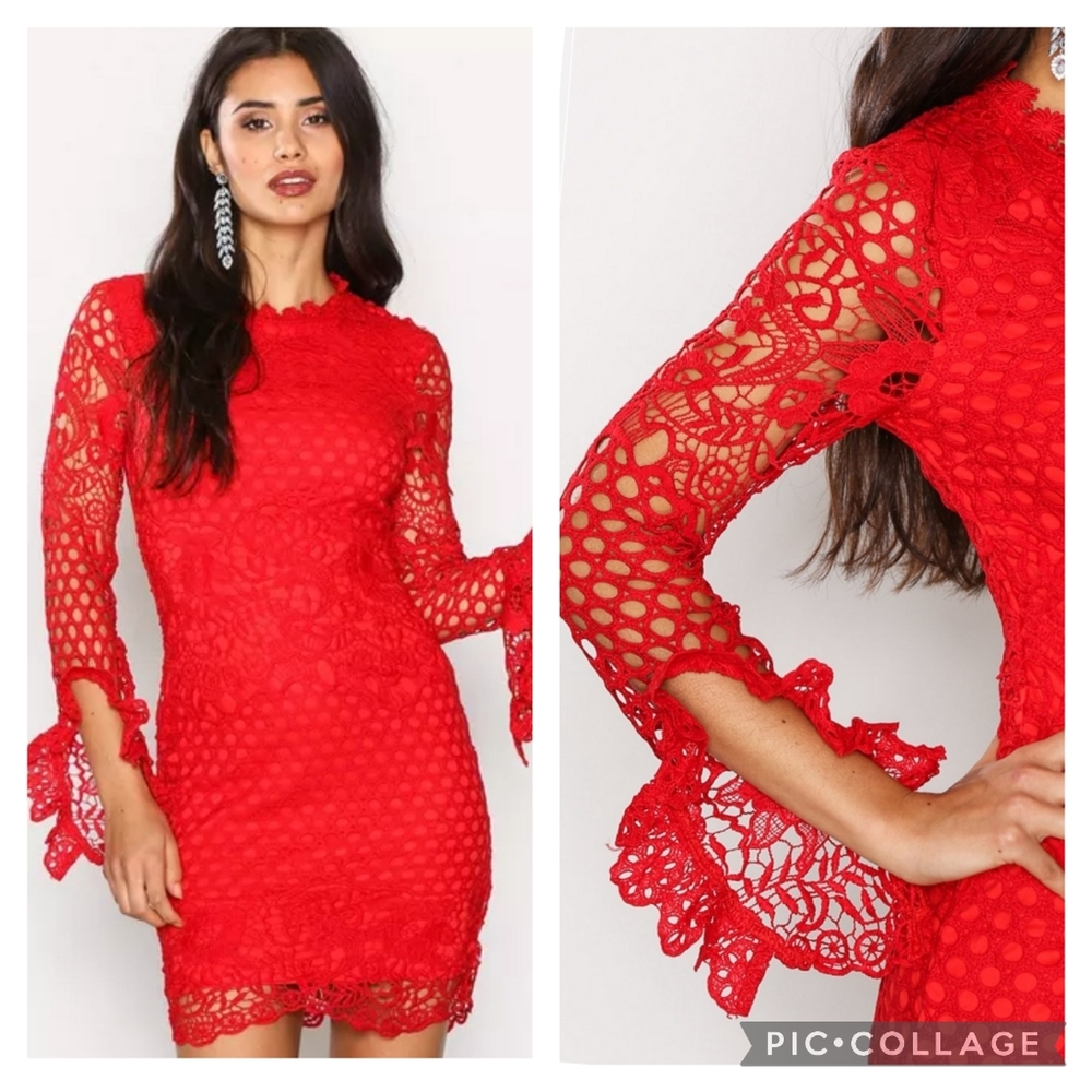 Red lace mini dress